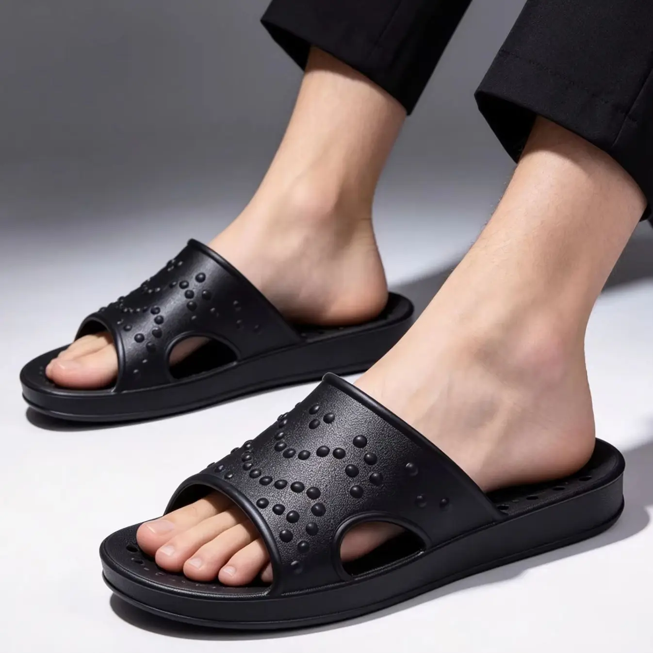 Smile Popcorn Massage Slippers Anti-Slip Soft EVA Water Draining Hollow Hole Men & Women Indoor Bath Beach Sandals