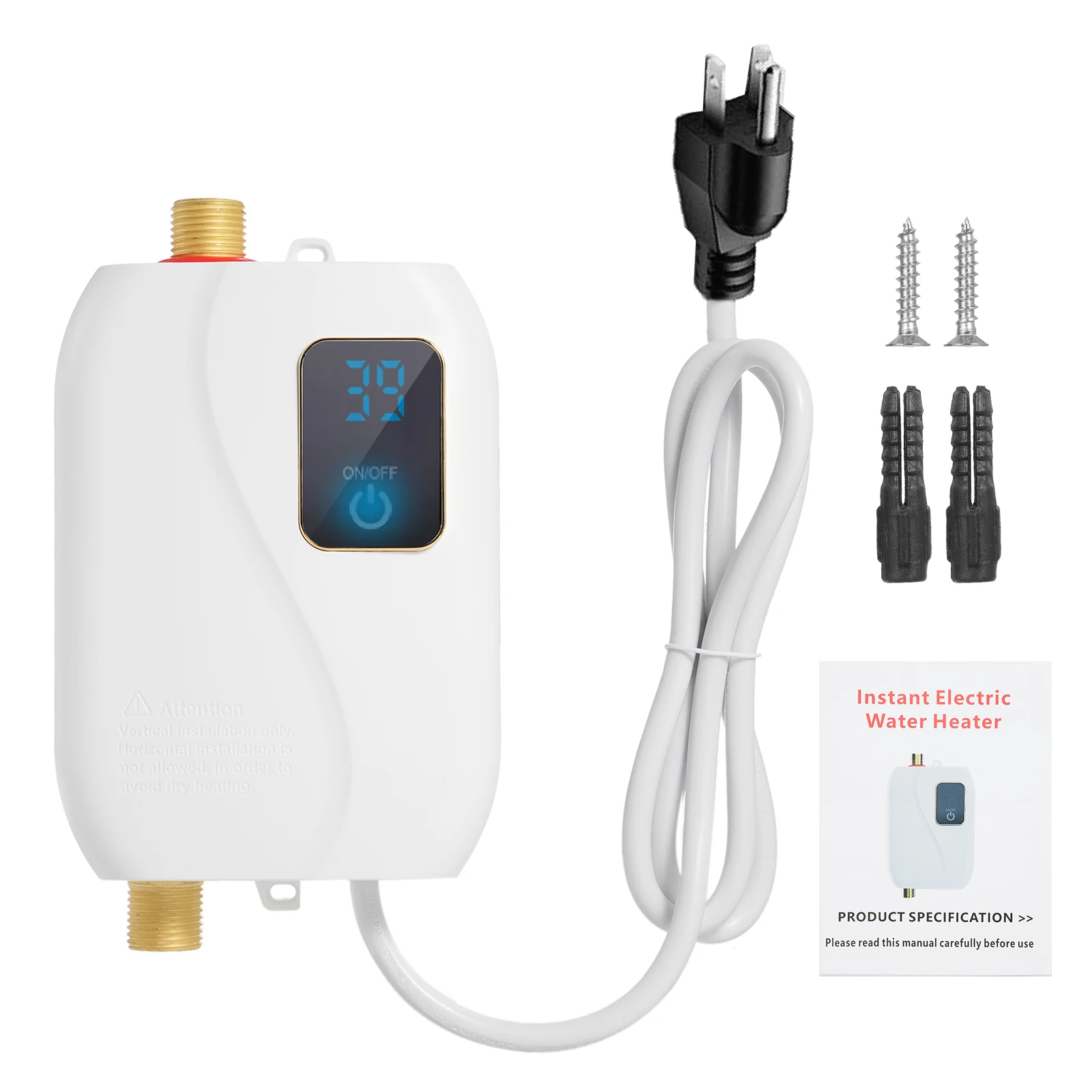 Mini Water Heater: 3000W Compact 7.68x4.57x2.76in High-Capacity Travel Heater - Low Pressure Start with LCD Control for Instant
