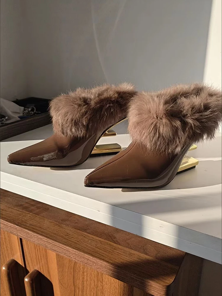 

Y2K Shoes Elegant mules shoes woman 2026 spring Fashion Pointed Toe Soft Pu Leather Fluffy Womens Shoes Banquet Ladies Pumps 40