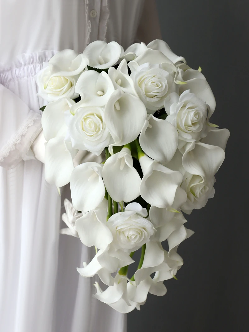 

Cascading Wedding Bouquet for Bride Exquisite waterfall High-end Calla Lily fake Hand-held Flowers Bride Ramos de Novia