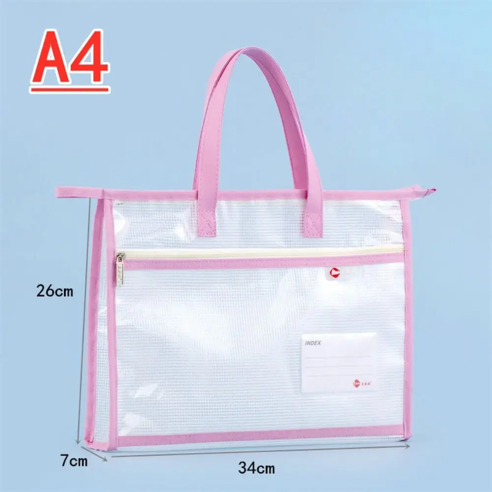 with Zipper and Handle A3 Project Bag Large Capacity Mesh PVC Mesh Art Bag Waterproof Multifunctional Storage Bag