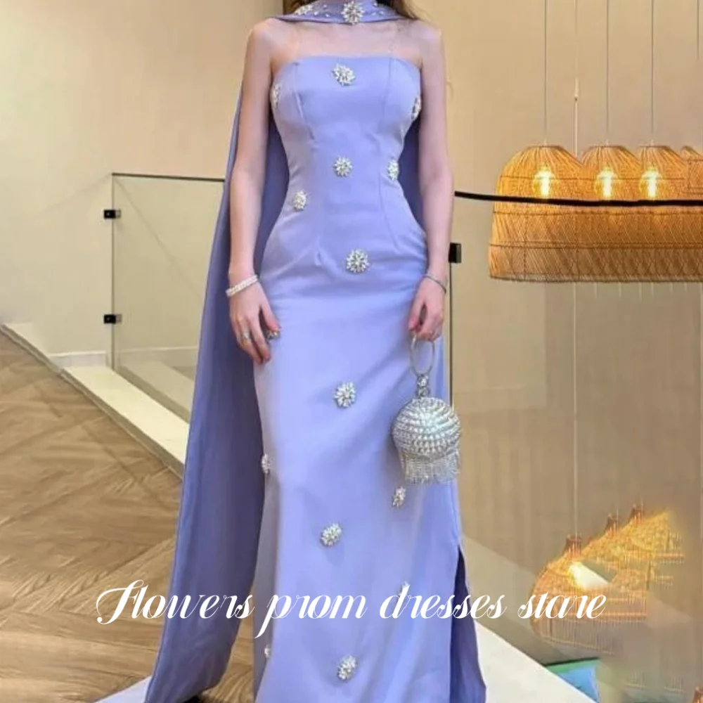 

Flowers Mermaid Party Dress Crepe Evening Dress Scarf Prom Dress Sexy Celebrity Dress فستان سهرة vestidos de novia Customized