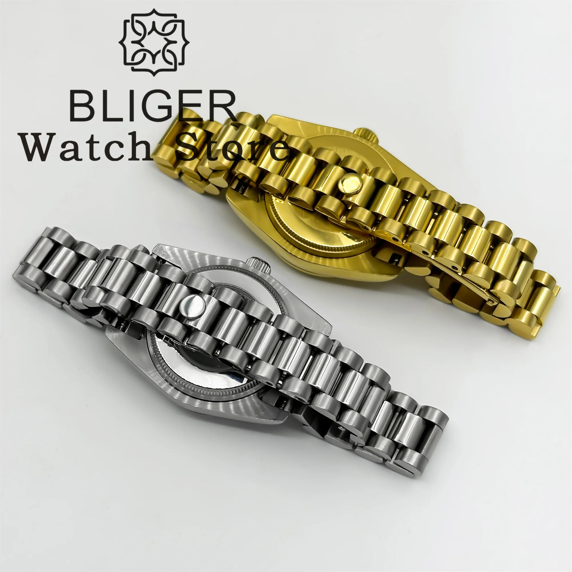 BLIGER 31 مللي متر NH05 ساعة نسائية حافظة سوار رئاسي من الفولاذ المقاوم للصدأ الياقوت الزجاجي إطار دائري يناسب حركة NH05 NH06