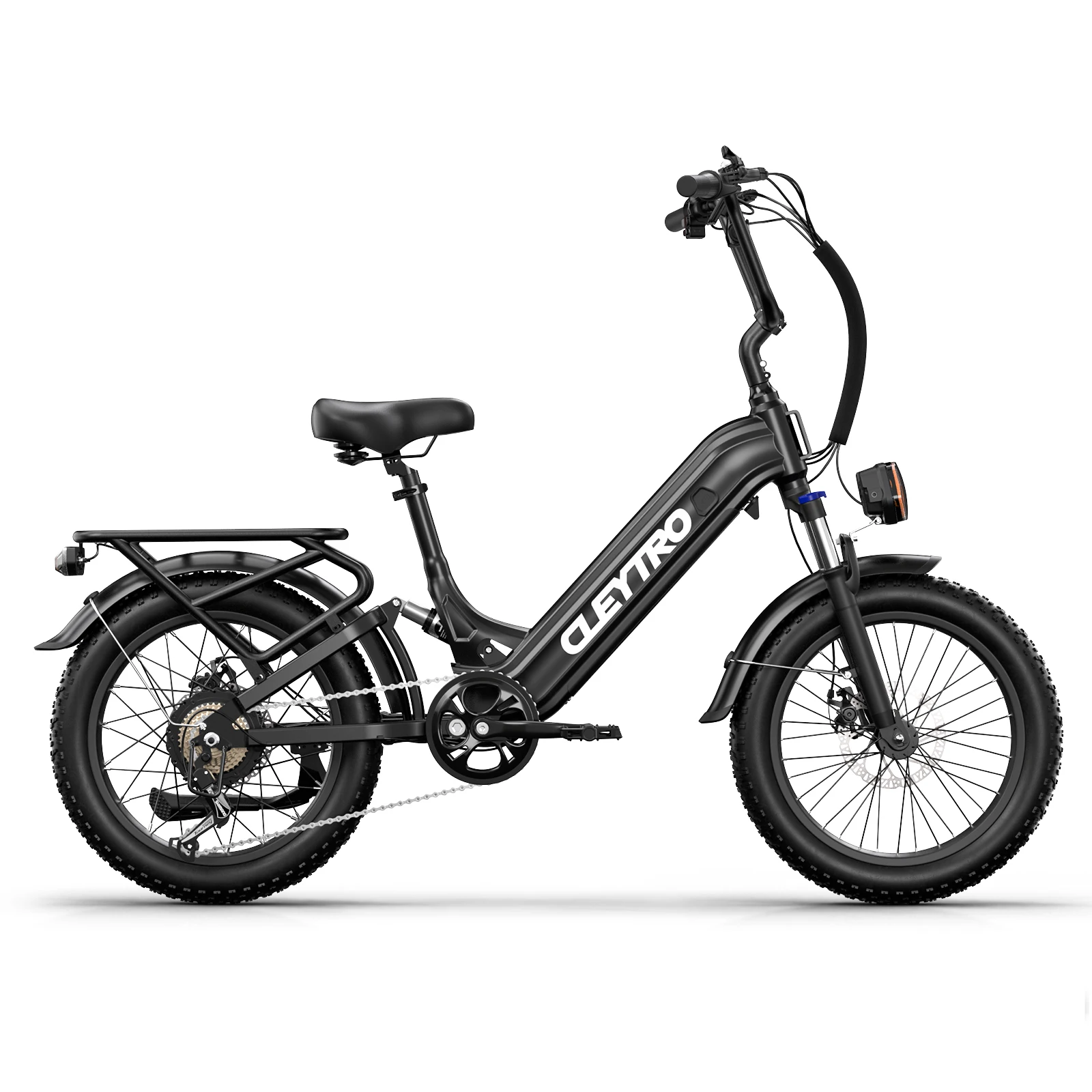 Cleytro XC20 E-bike, 20-inch banden, 500W motor, 48V 15.6Ah batterij, bereik van 40-100 km, volledige vering, schijfremmen, zwart