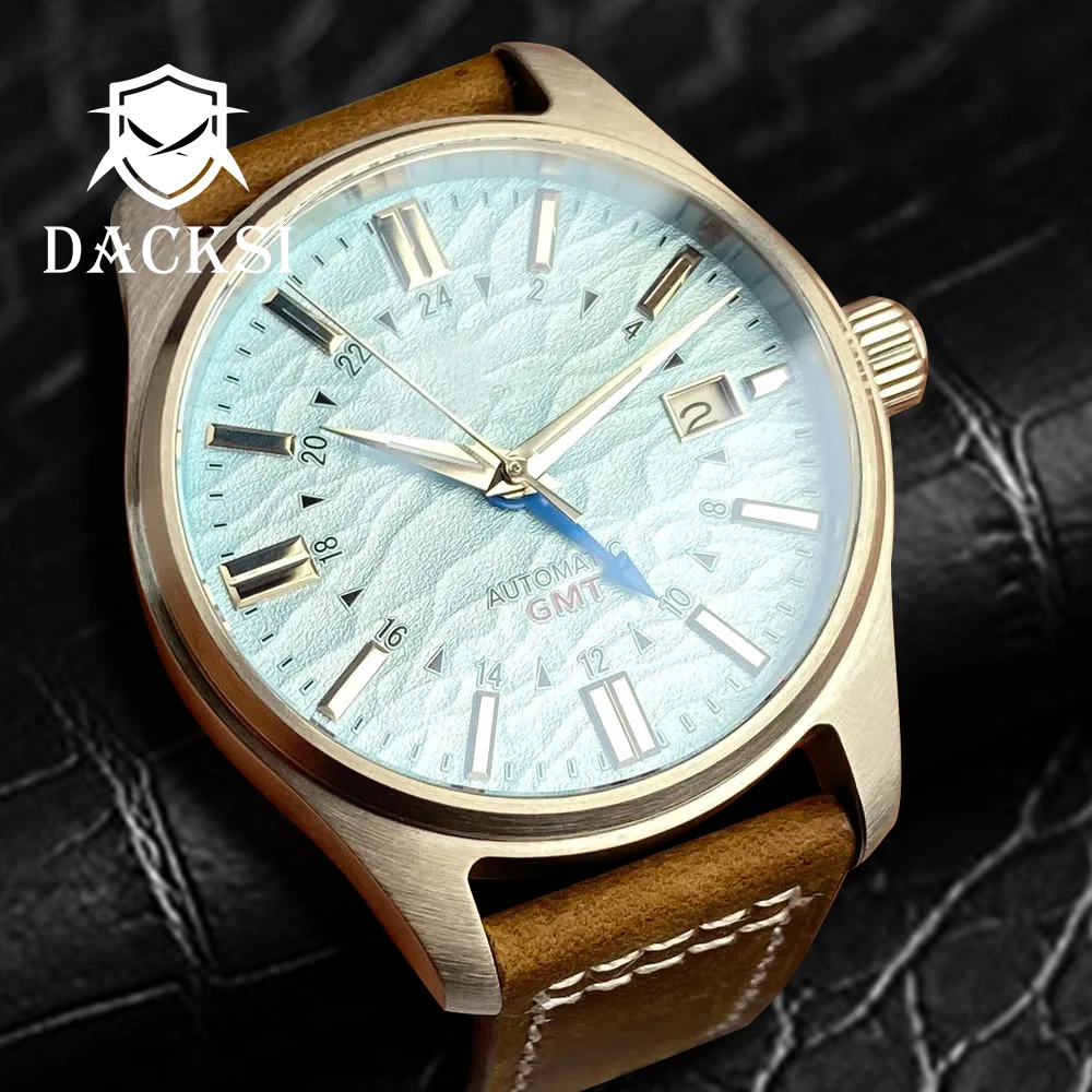 DACKSI NH34 GMT Movt 39mm Pilot Dive Automatic Watches for Men’s AR Sapphire Crystal Date Green Luminous Mechanical Wristwatches