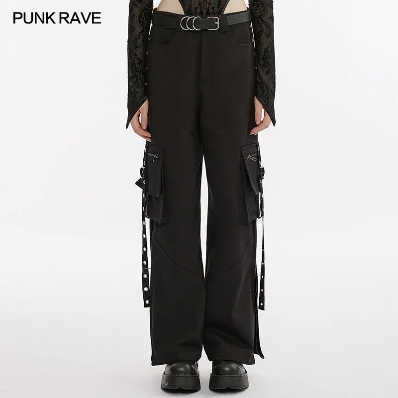 

PUNK RAVE Women's Punk Style Medium Waist 3D Pockets Loose Cargo Trousers Daily Personality Casual Pants Women Four Seasons