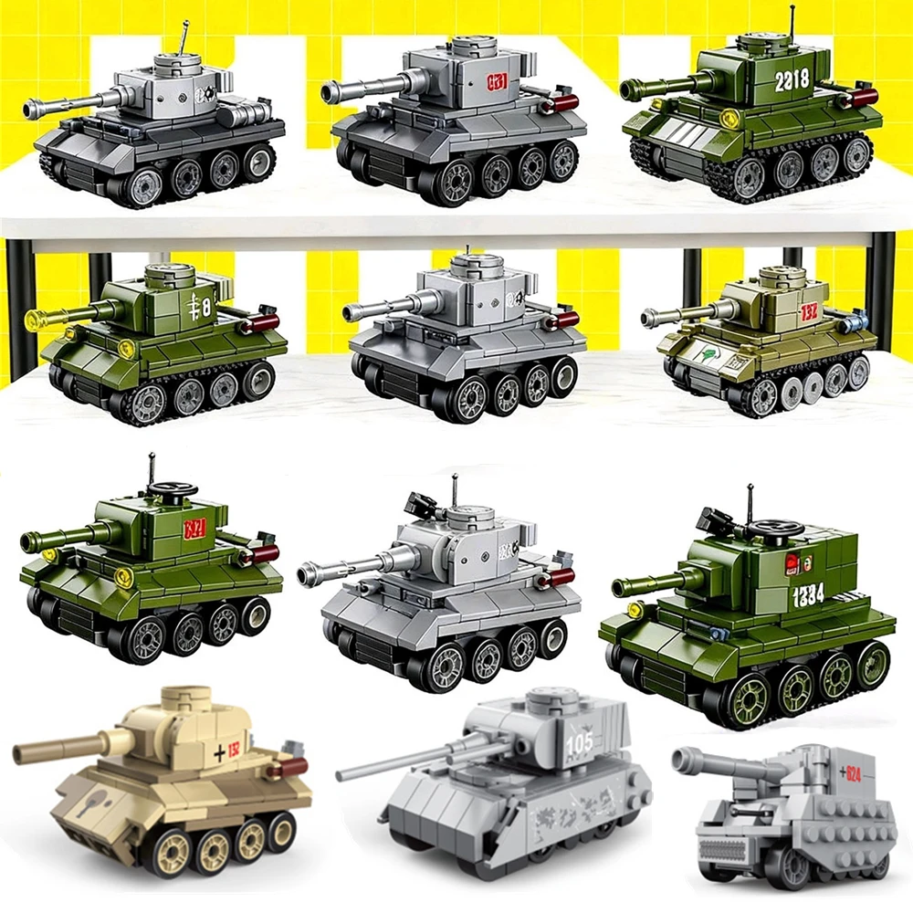 World War 2 WW2 Army Military Soldiers Main Battle Tank Fighter Model Assemble Building Blocks Bricks Toys For Children Gift