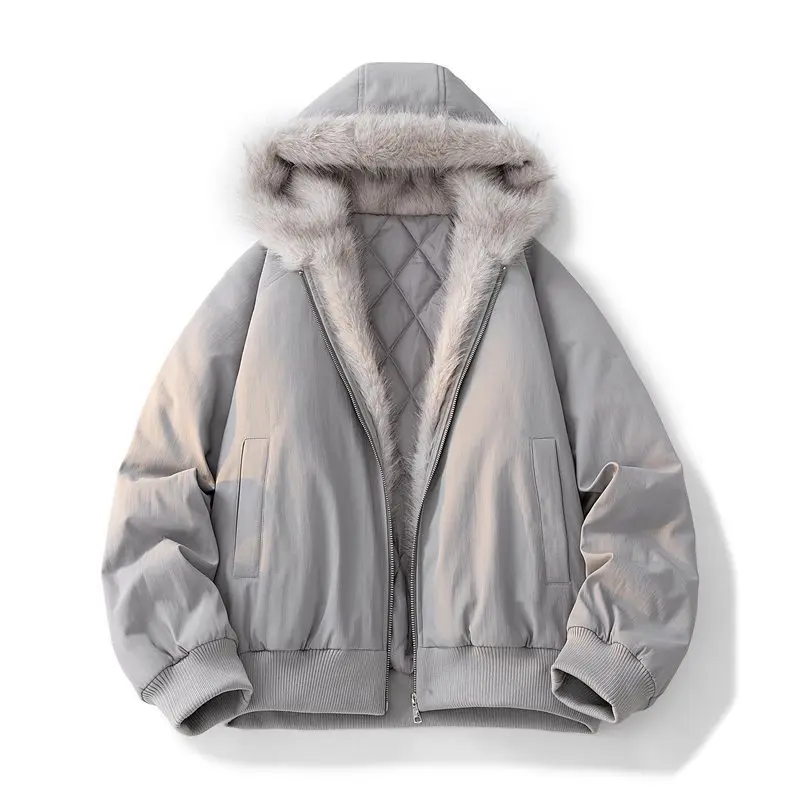 Winter Man Plush Jacket American Retro Long Sleeve Fur Hooded Male Outerwear Thicken Cold-proof Oversize Men Parkas Coat