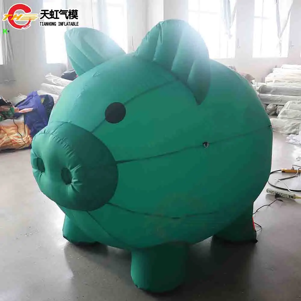 Fast Ship Lovely Inflatable Pig Model Cartoon Advertising Decoration Inflatable Green Pig Replica with Blower