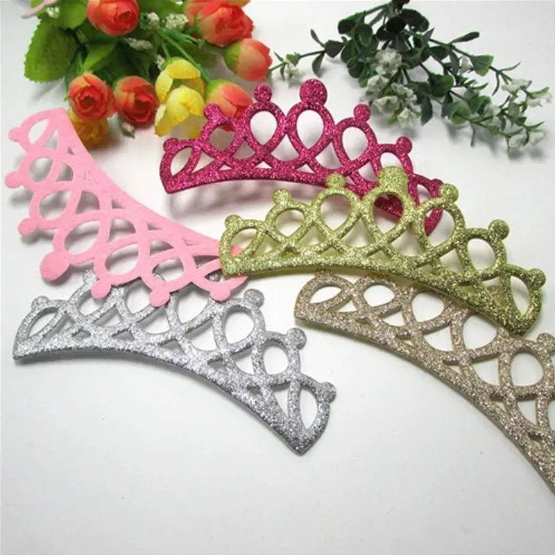 4.9x13cm 10pcs Handmade Kawaii Padded Glitter Crown Appliques For Headdress Accessories And  Jewerly Decoration