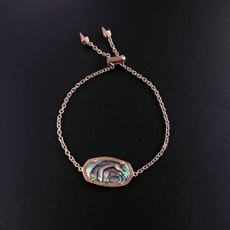 Fashion Large Colorful Abalone Shell Geometric Cut Adjustable Drawstring Bracelet Wrist Jewelry Women