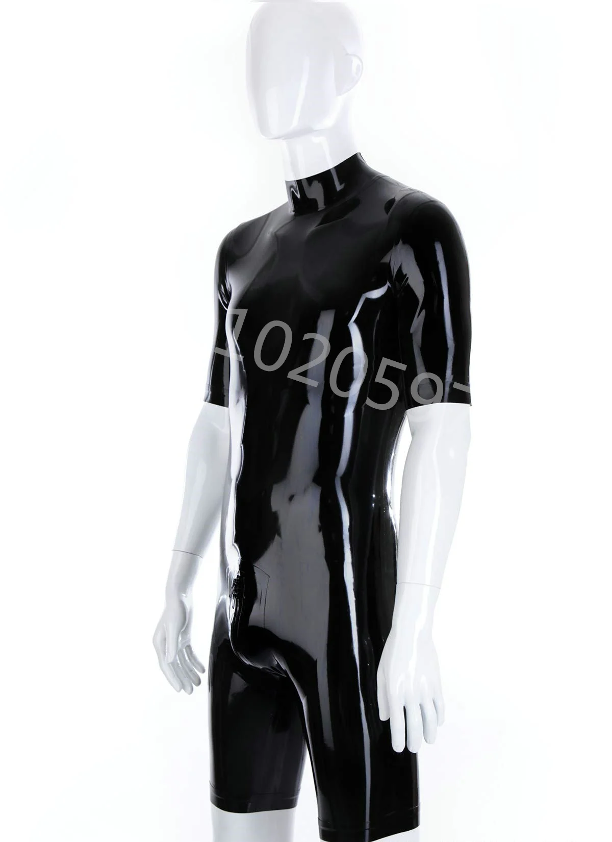 

Half Sleeve Latex Catsuit Sexy Rubber Bodysuits Half Pants Men's All Black Tight Clothing Fetish Jumpsuit Athletic Wear