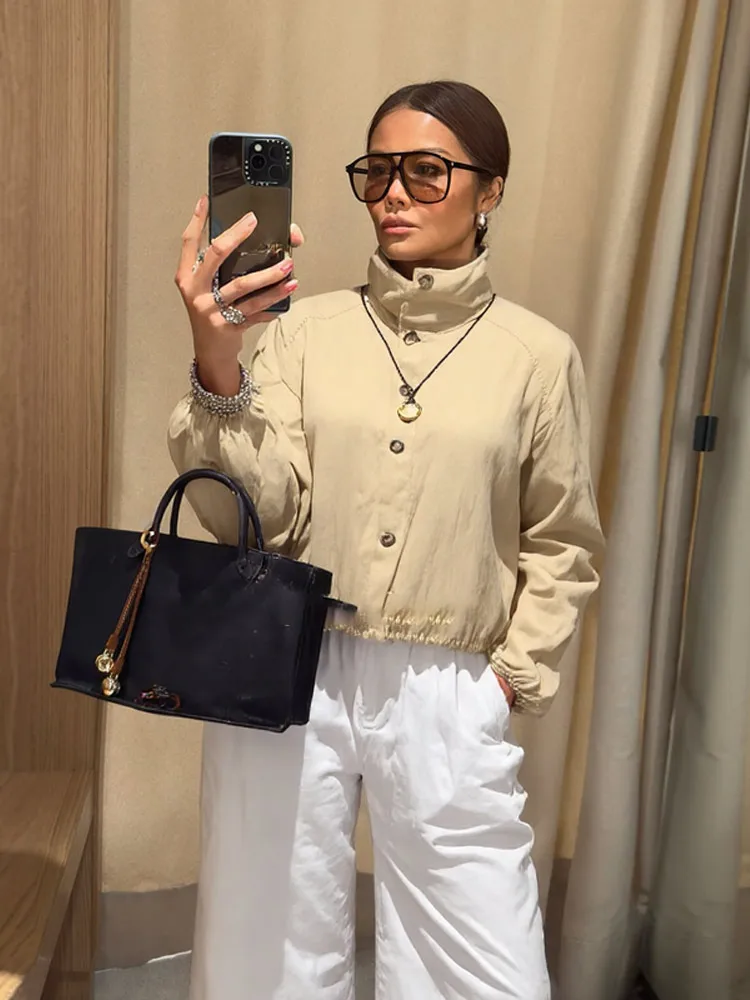 

Новая женская куртка в уличном стиле с отложным воротником, длинными рукавами, на одной пуговице, с карманами, осенняя, винтажная, свободного кроя, 2025