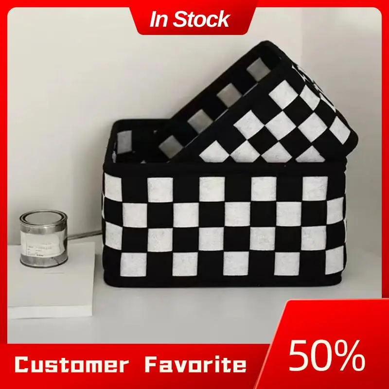 AT03 Cesta de almacenamiento a cuadros elegante superior en blanco y negro, perfecta para uso doméstico, organizador de juguetes y cosméticos