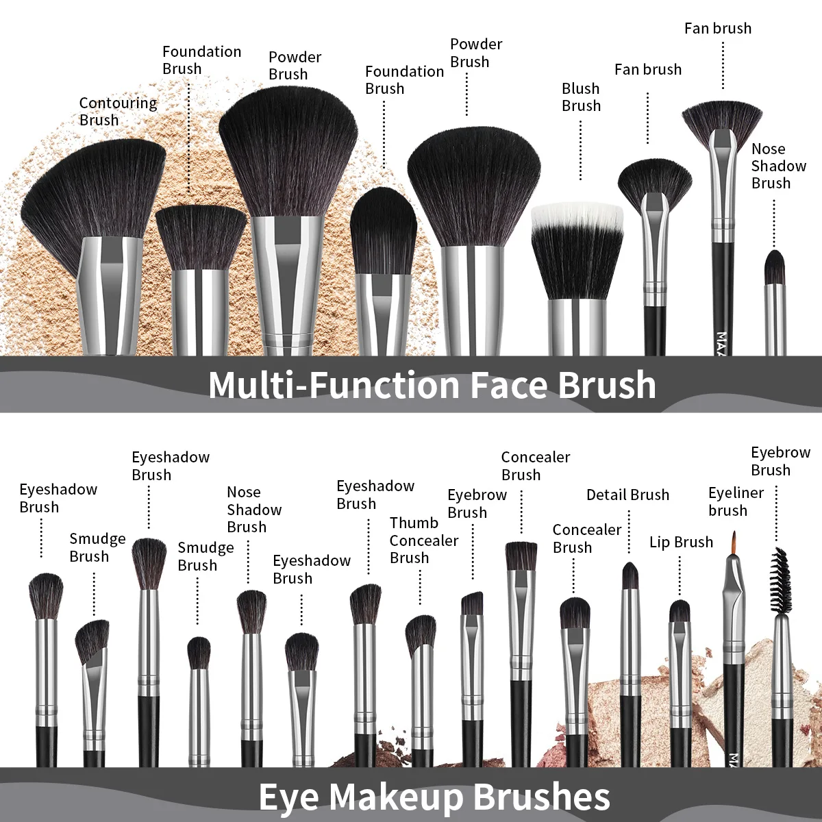 MAANGE 24PCS Professional Makeup Brushes Set Foundation Brush Blending Face Powder Blush Eyeshadow Makeup Brushes Kit with Bag