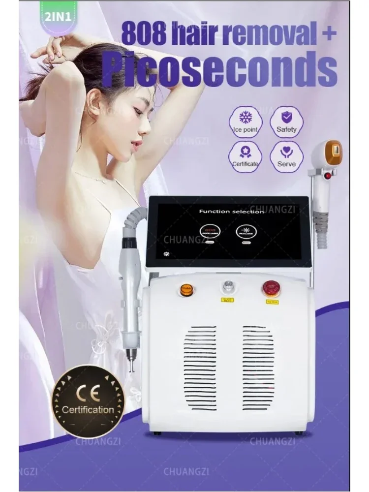 Portable 2-in-1 Professional Diode Ice Laser Body Hair Removal Machine 808 755 Alexander Stone Equipment 4 Wave IPL Permane