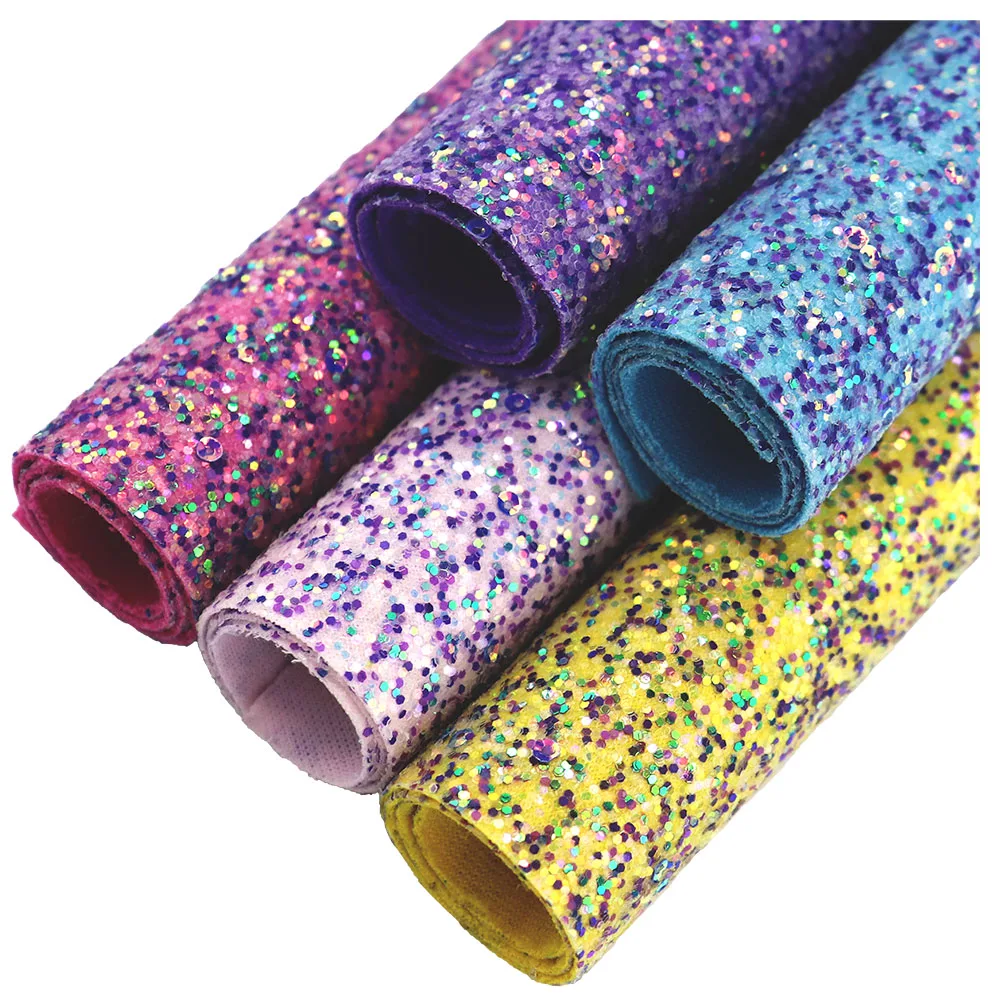 30cmx134cm Roll Mix Chunky Glitter Fabric Leather With Same Color Elastic Backing For Bows Shoes Sawing DIY  AY293