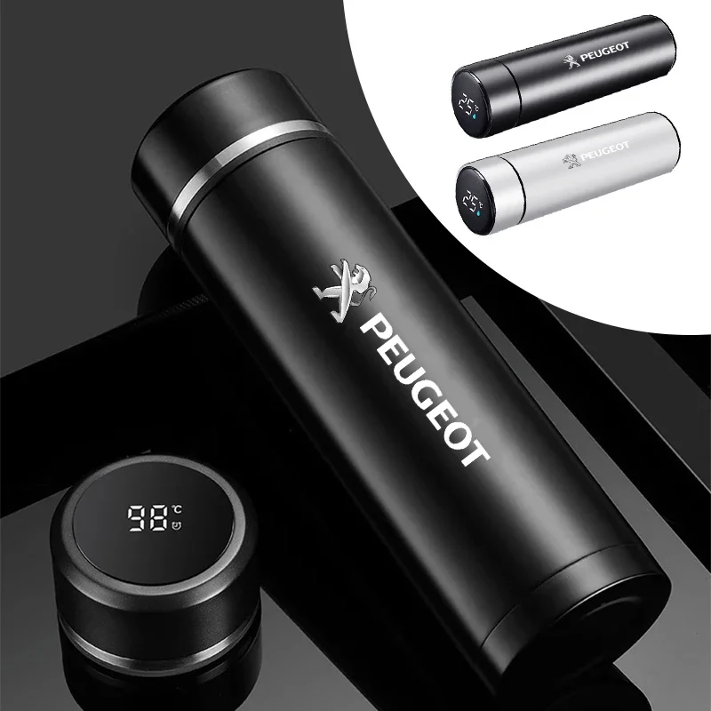 Car Stainless Steel Large Thermos Bottle For Peugeot 206 207 208 301 307 308 406 408 508 2008 3008 5008 108 RCZ 607 Accessories