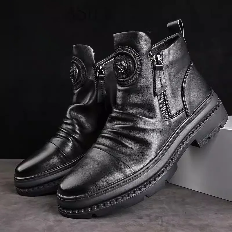 

Boots Men's New 2026 High-Top British Style Leather Shoes Side Zipper Soft Leather Casual High-Top Shoes Spring Summer