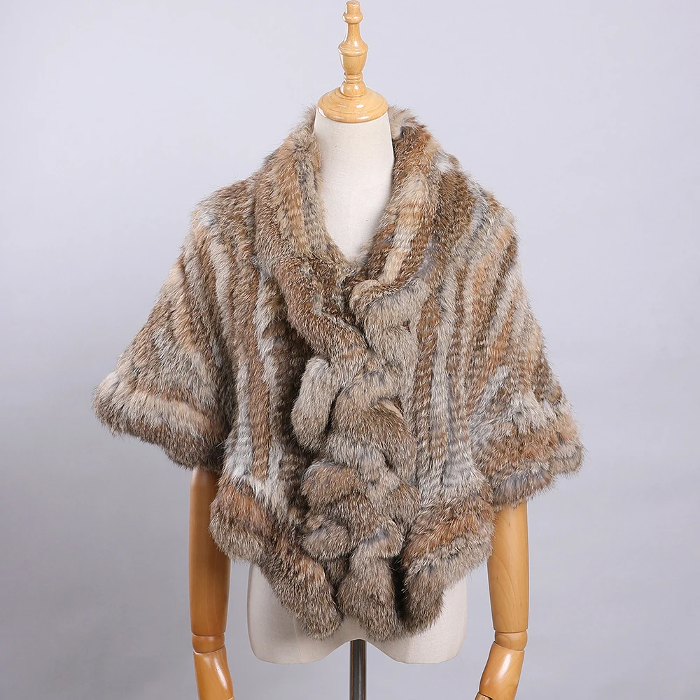 2024 Luxury Women's Winter 100% Genuine Rabbit Fur Hand Knitted Cape Real Fur Warm Stole Lady Fashion Shawl Wraps Wedding Poncho