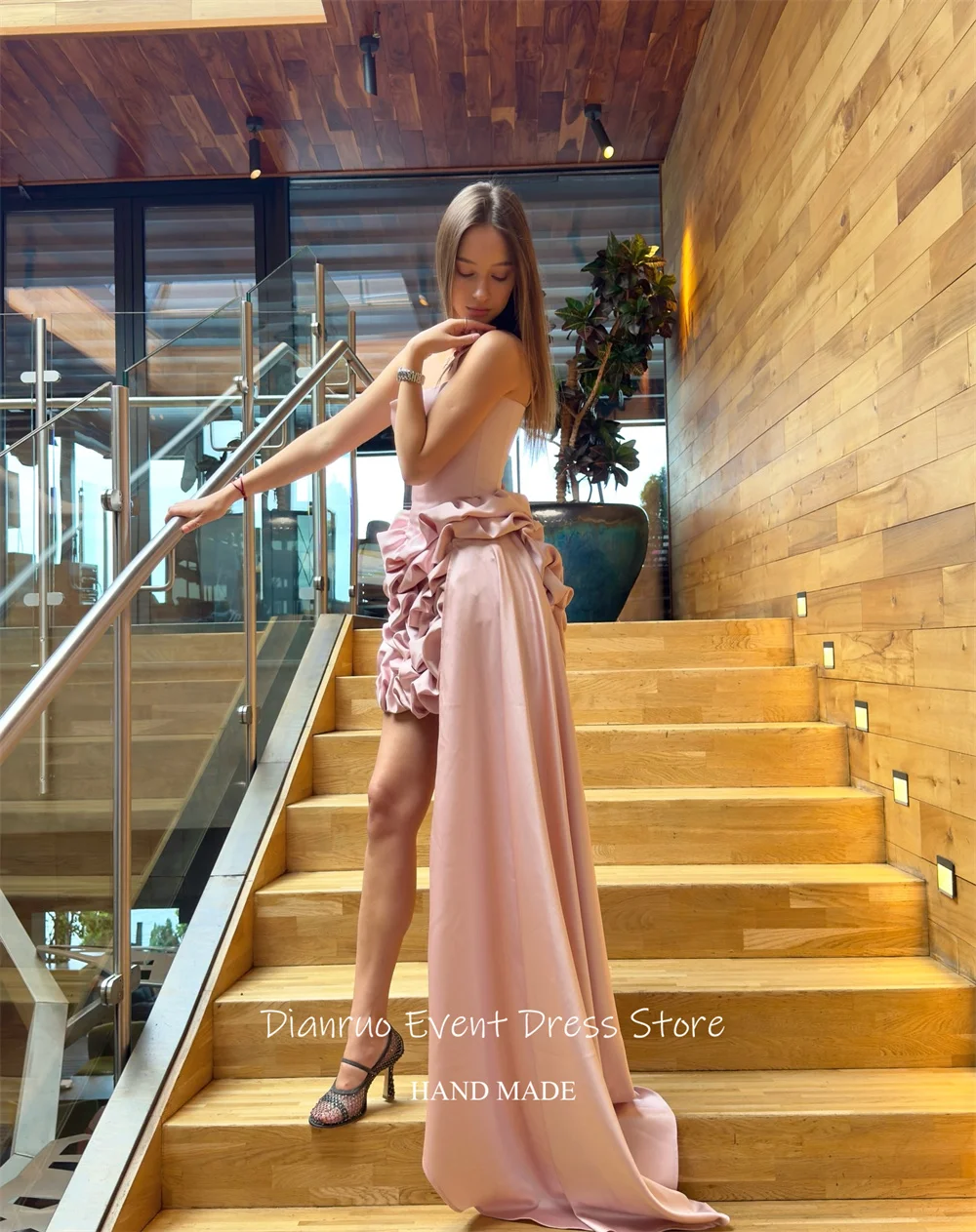 Dianruo فساتين حفلات بناتي بحاشية مكشكشة فستان عيد ميلاد صغير غير متماثل بدون أكمام أشرطة سباغيتي فساتين العودة للوطن حسب الطلب