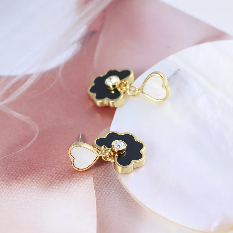 European and American fashion jewelry wholesale simple shell love peach heart enamel butterfly set zircon earrings