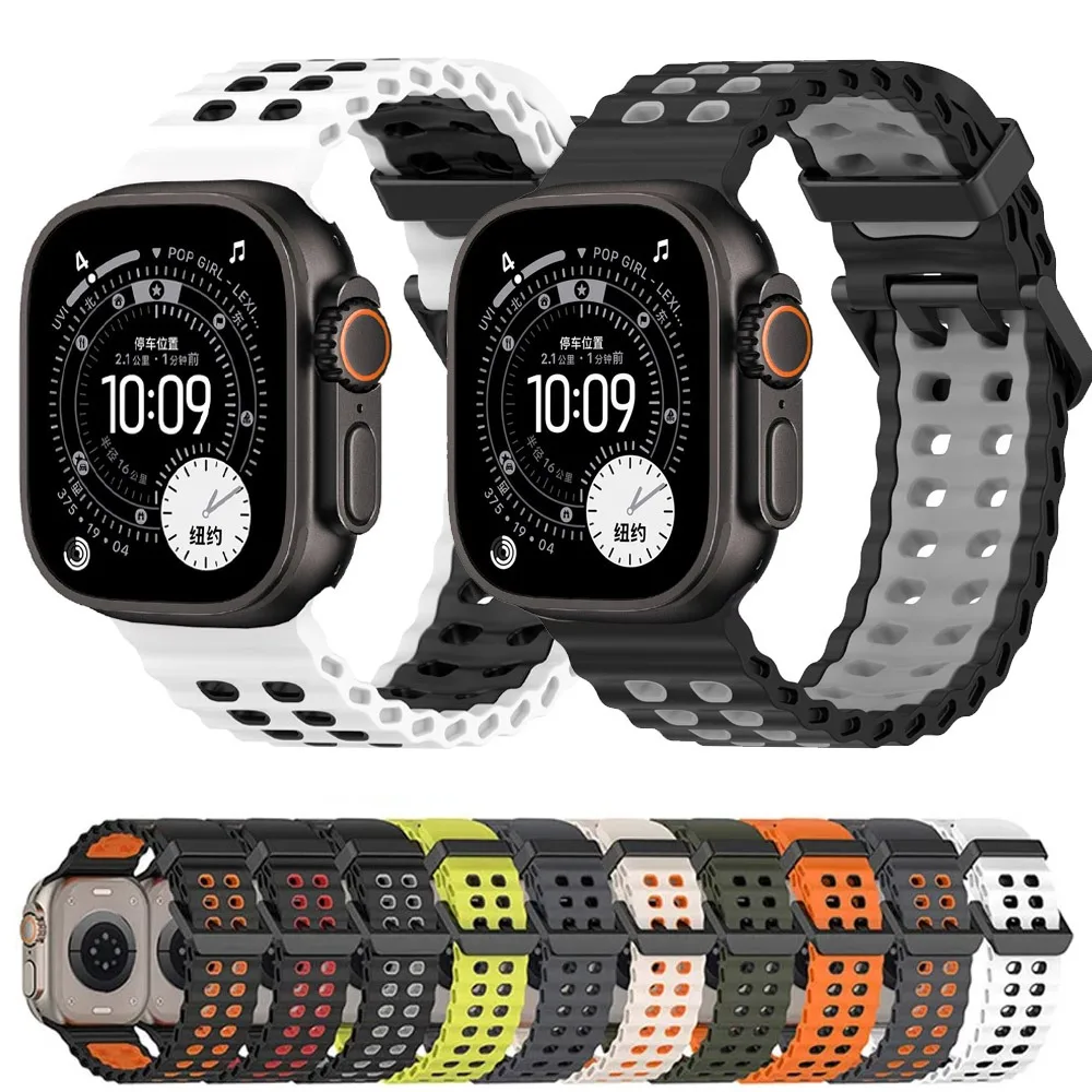 Silikonarmband für Apple Watch Ultra 3 2 1 49 mm 11 10 46 mm 9 8 7 45 mm. Bequemes farblich passendes Band für IWatch 6 5 4 SE4 44 mm