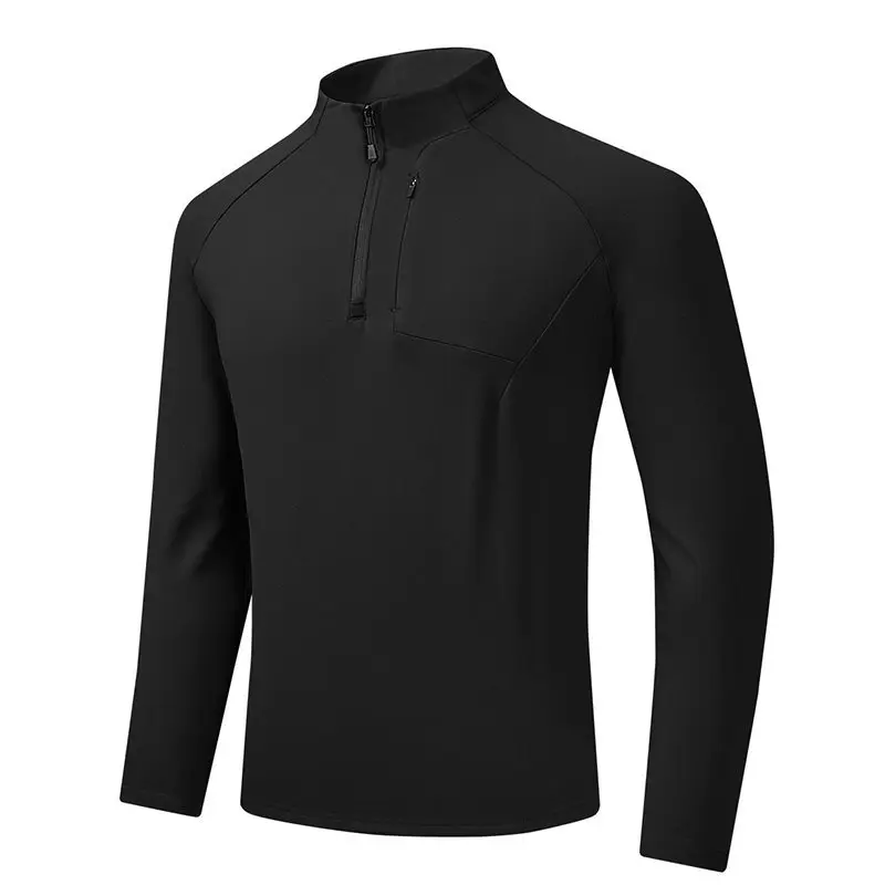Spring Autumn Long Sleeve T-shirt Men Running T-shirts 5XL Fashion Casual Solid Color Stand Collar