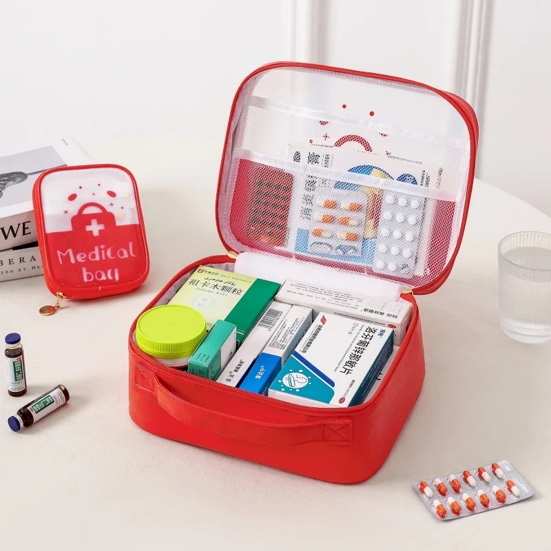 مجموعة أدوية شفافة مقاومة للماء ، مجموعة الإسعافات الأولية المحمولة للسفر ، حقيبة تخزين الأدوية المنزلية ، سعة كبيرة