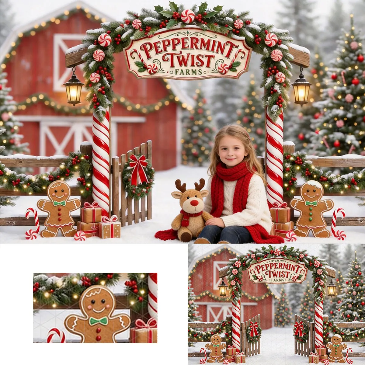 Christmas Peppermint Twist Barn Photography Backdrop Kids Baby Cake Smash Photocall Decor Child Adult Birthday Studio Background