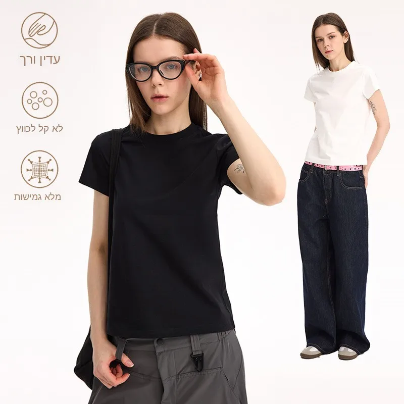unf-レディース-スリムフィット-コットンtシャツ-ラウンドネック-半袖-アメリカンスタイル-ホットガール-肌に優しい-無地-伸縮性ベースシャツ