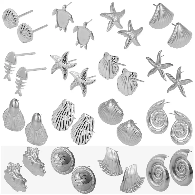 Wholesale Metal Ear Studs Marine Organism Starfish Animal Stainless Steel Earrings For Women Men Piercing Jewelry Fashion Aretes