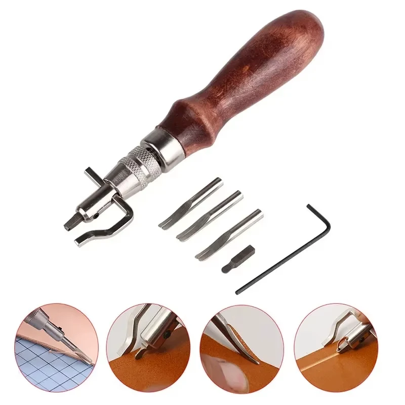 7 in 1 Pro Adjustable Leather Stitching Groover and Creasing Edge Beveler Leathercraft Kits Carving Cutting Edge Tools
