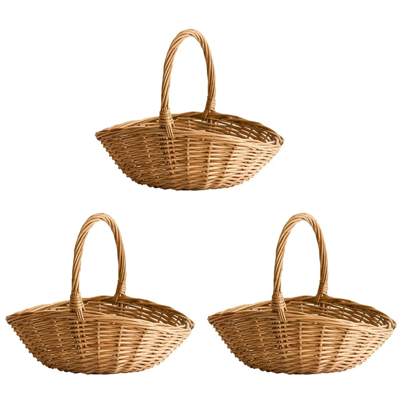 

ABMH-3X Wicker Basket With Handle, Wicker Shopping Basket, Gift Hamper Basket, Picnic Baskets, Kitchen Storage Basket- Small
