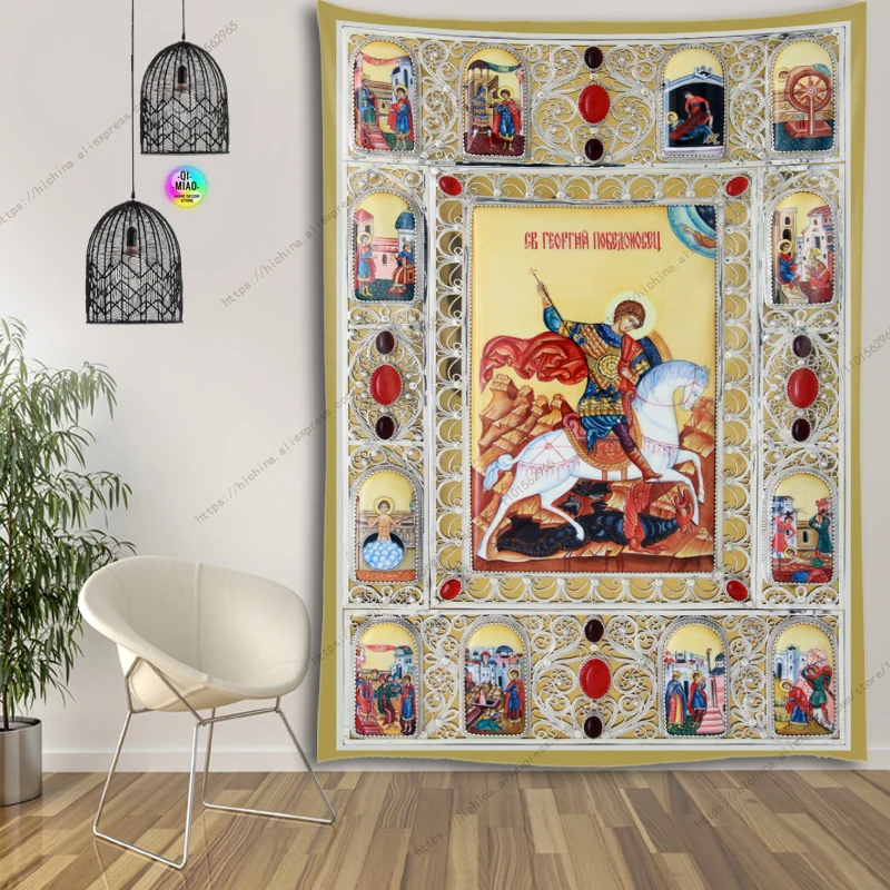 Icon of Christ Tapestry Jesus Easter Wall Decor  Home Decoration Large Fabric Vintage Wall Art Tapestry