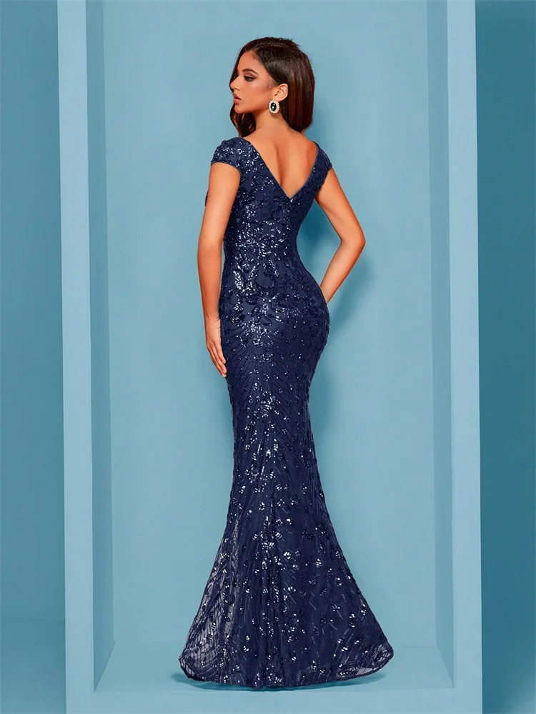 BLUEPLUM Elegant Navy Blue Sequin Evening Dress 2025 Women Long Mermaid  Formal Deep V-neck Prom Luxury Party Graduation Gowns - AliExpress 320
