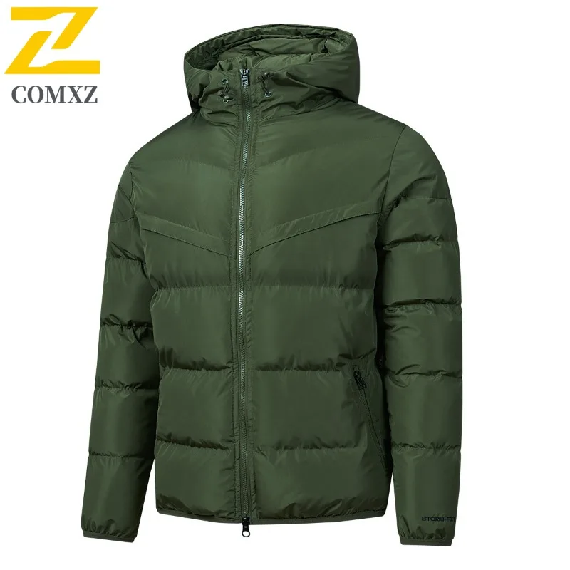 COMXZ Men Casual Color Block Hooded Jacket 2025 European and American Style New Thick Warm Cotton-Padded Winter Cold-proof Coat