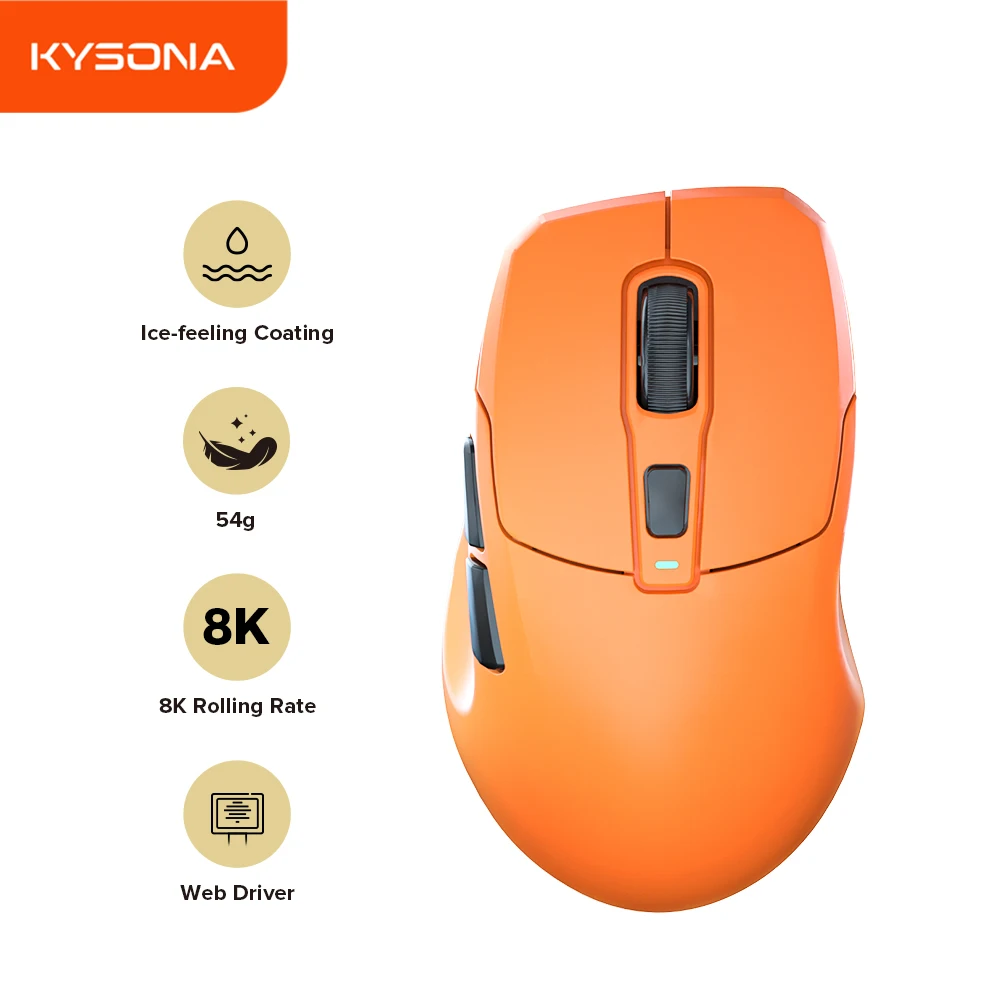 KYSONA UranusPRO Wireless Gaming Mouse 8K Polling Rate PAW 3395 Optical Sensor 26k DPI 54g Ultra-Lightweight Tri-Mode Connection