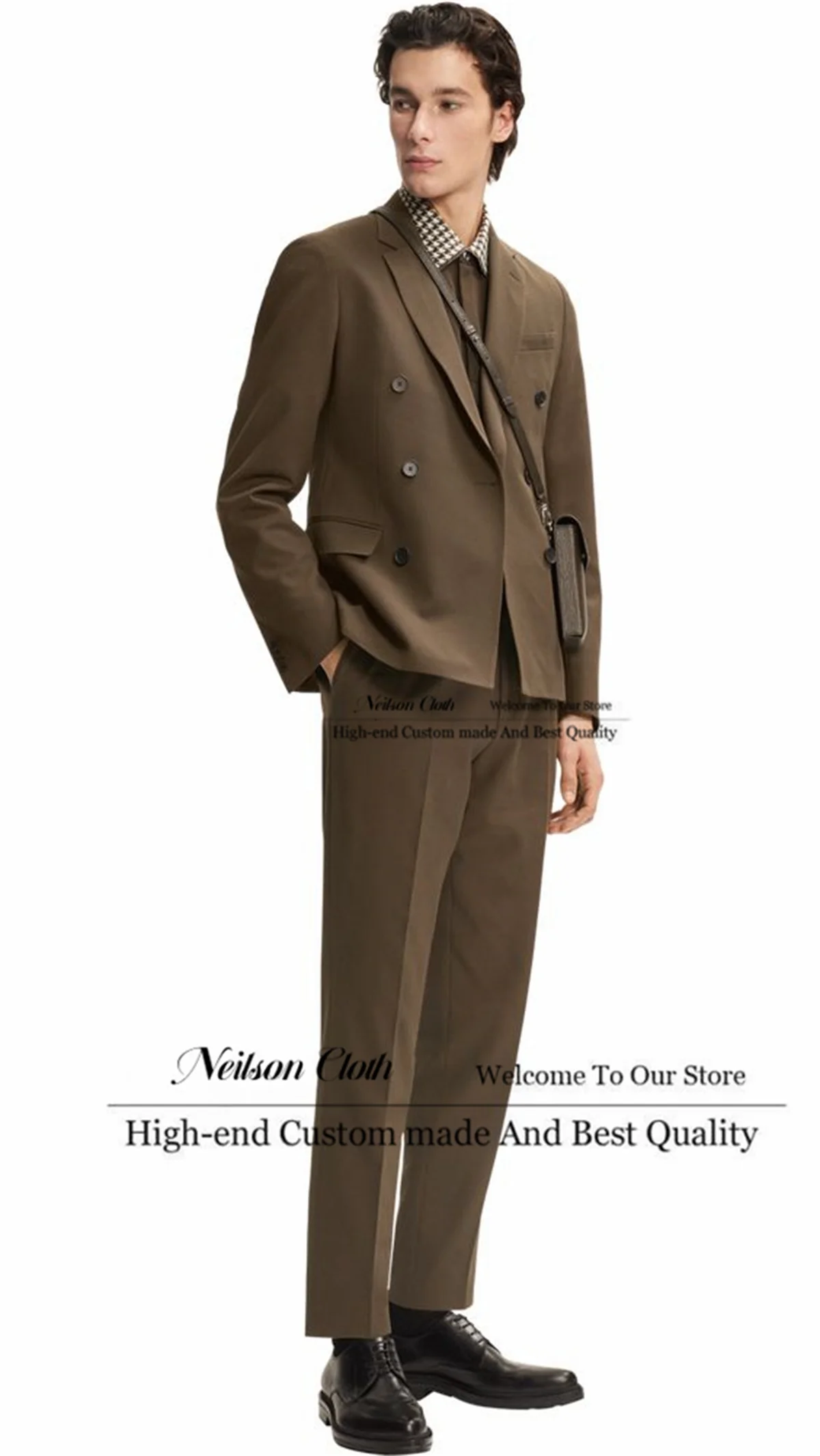 

Formal Brown Male Prom Blazers Notched Lapel 2 Pieces Sets Groom Wedding Tuxedos Double Breasted Slim Fit Terno Masculino