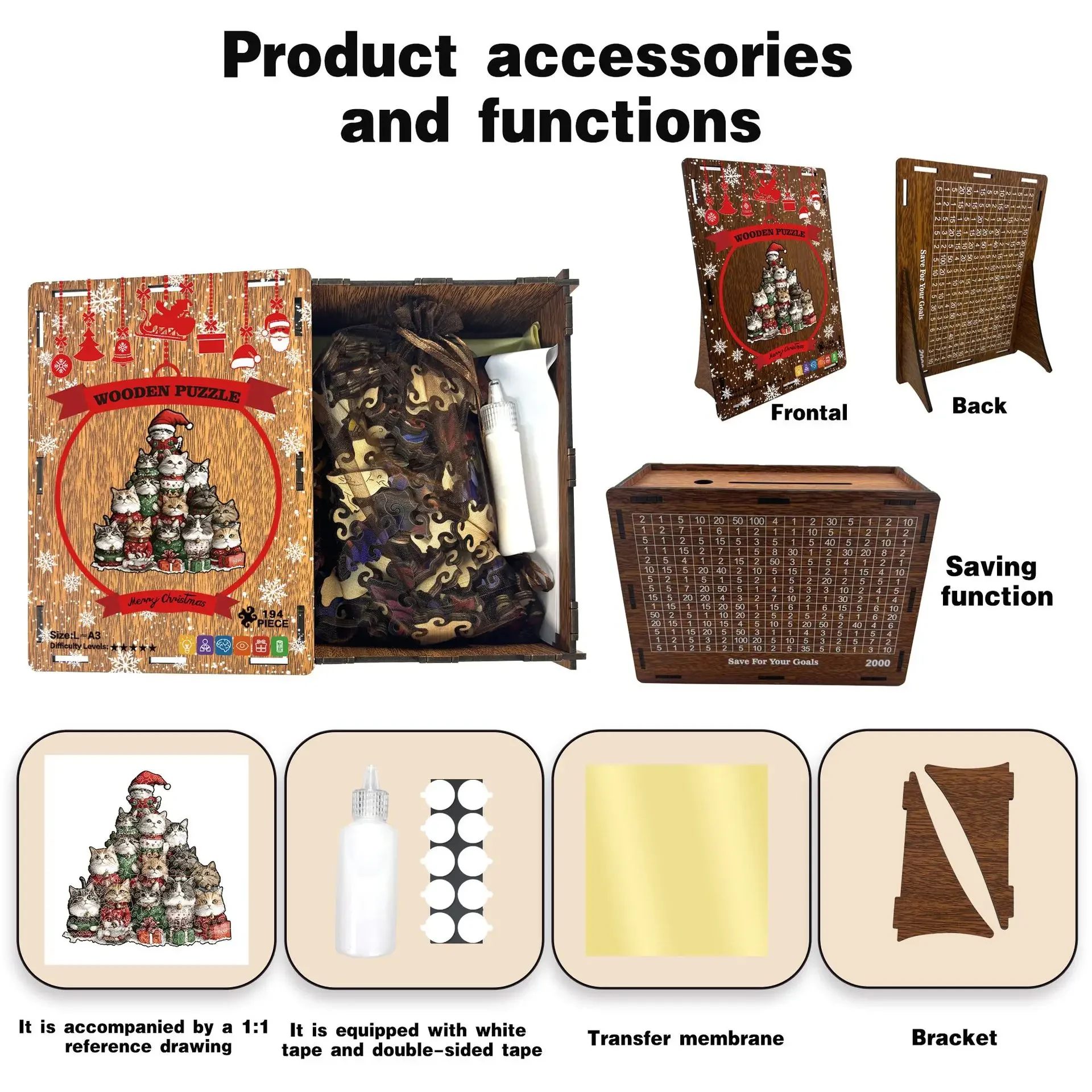 ตัวต่อแมว 194 ชิ้น ตัวต่อไม้รูปแมวแปลกตา เกมคลายเครียด ของขวัญวันเกิด คริสต์มาส ของตกแต่งบ้าน