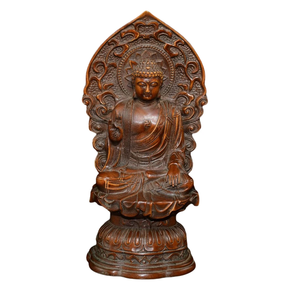 Vintage bois en bois sculpté Figure bouddha Statue Figurine Sculpture Lotus bouddhiste paix Compassion sagesse illumination