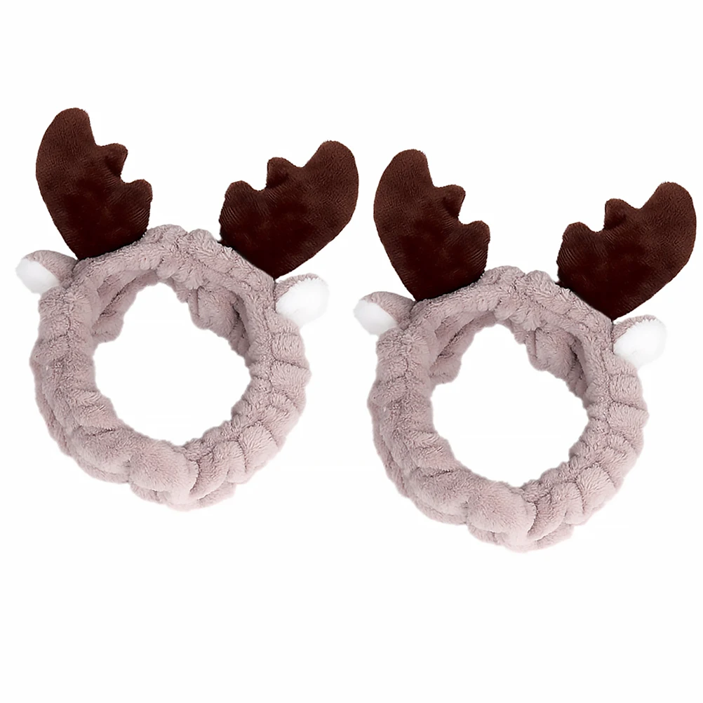 

2Pcs Makeup Headb Cute Antlers Hair Accessories Flannel Material Water Absorbing Adjustable Fits Women Girls Hair Care Styling