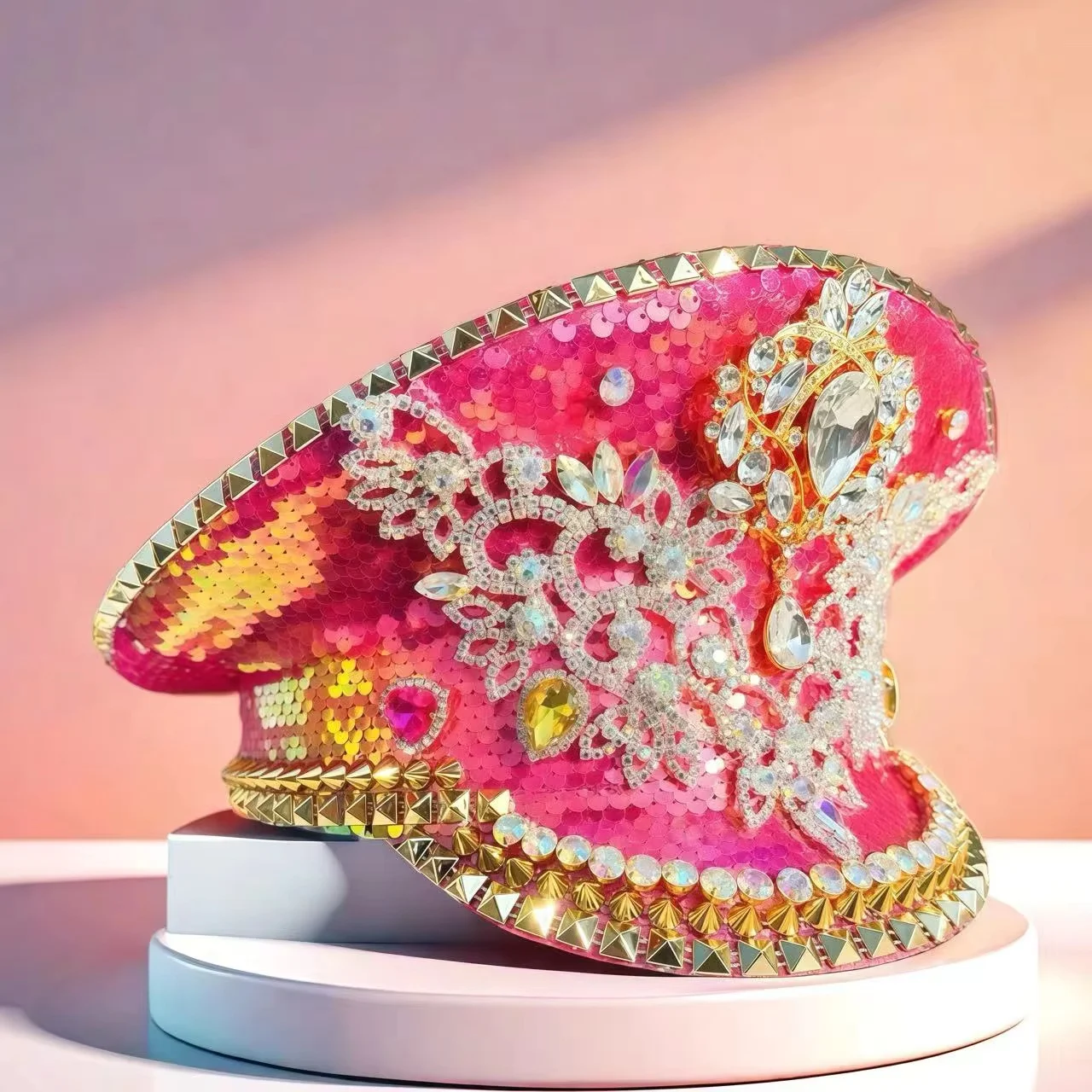 HongLuan chapeaux de capitaine rouge strass pour femme de Festival homme brûlant, chapeau de Costume d'halloween adulte, accessoires féminins de Cosplay