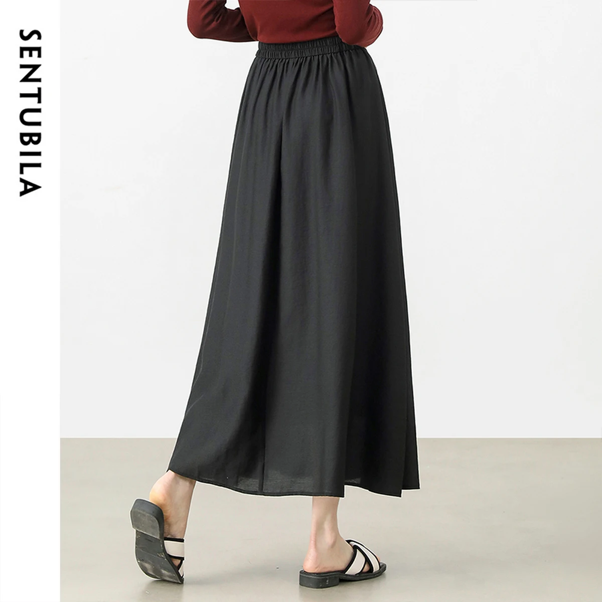 SENTUBILA Maxi Skirt Women Wool Blend 2026 A-Line Lace-Up High-Waist Casual Skirts Ladies Summer New Elegant Clothes 151Q58165