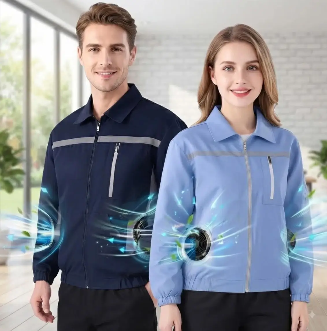 Unisex Safety High-Visibility Air-Conditioned Jacket Stand Collar Long Sleeve with 2 Fans view 4