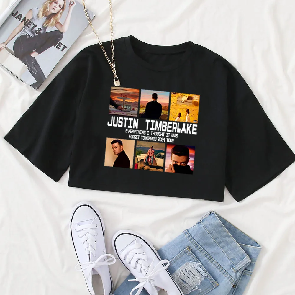 Justin Timberlake The Forget Tomorrow World Tour 2024 Cropped T-Shirt Justin Timberlake Fan Shirt Harajuku O-Neck Crop Tops