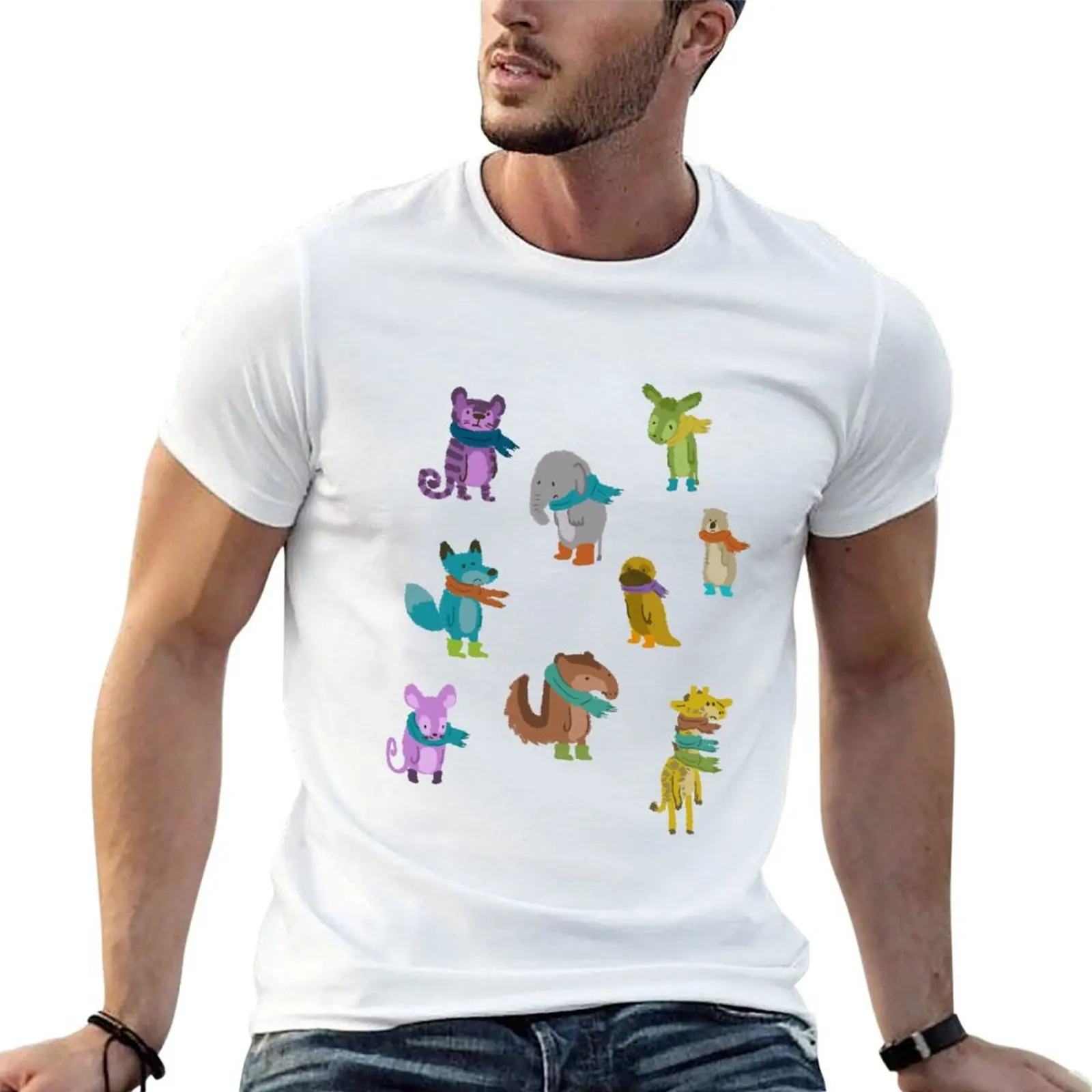 Animaux tristes et indifférents portant des écharpes T-Shirt Work Basic Top à manches courtes