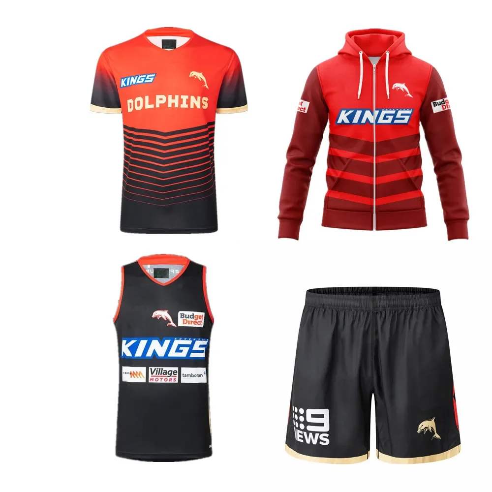 

LANGMAO New Dolphins Rugby Jersey Hoodie Jacket 2025 Australia DOLPHINS Rugby Shirt Training Clothes Hoodies Vest Shorts Big Siz