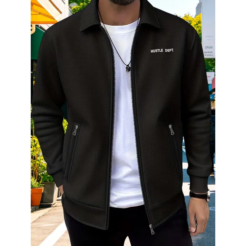 Men's Waffle Knit Zipper JacketAll-season jacketMulti-color options, simple and versatile casual cardigan