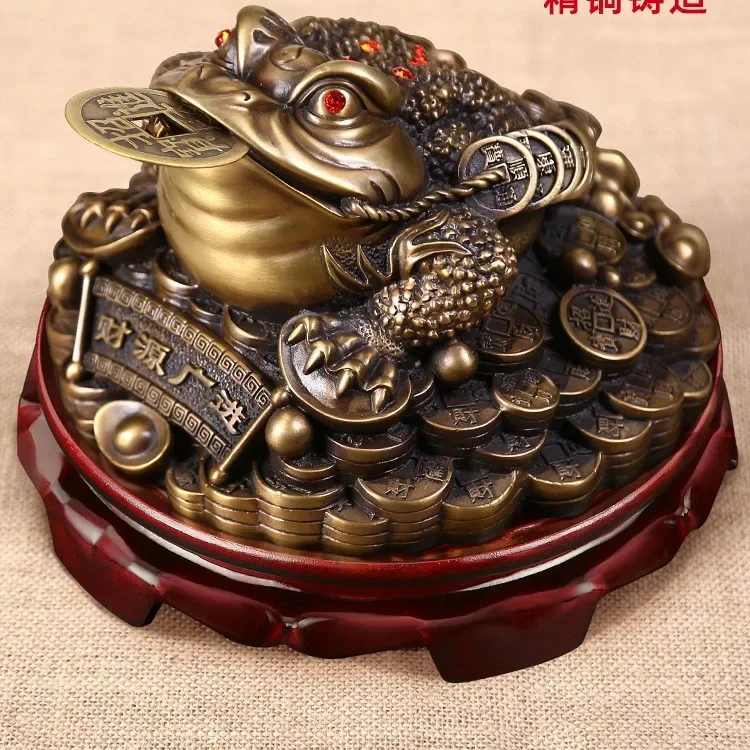 1 Pc Metal Golden Toad Ornament Money-making with Base Home Decoration Feng Shui Handicraft Store Opening Housewarming Gift